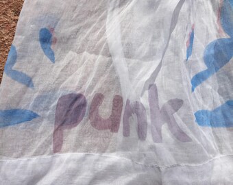 Sheer vintage apron white blue punk ties at waist chiffon 1980's punk rock