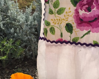 Vintage sheer tulle and cotton flower inset apron ties at waist handmade
