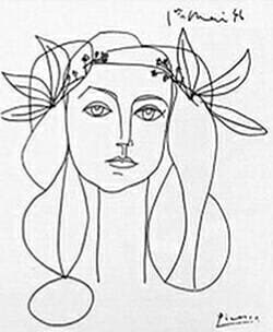 PICASSO LINE DRAWINGS AND PRINTS 1981ピカソ Hand Drawn. Francoise Gilot by Picasso Pen and Ink Original Fake