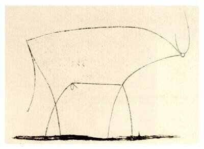 The Bull. animal painting, cubism, Pablo Picasso, Pen and ink on white 300gsm paper. 50 X 70 cms Original Fake also Francois gilot The Bull. animal painting, cubism, Pablo Picasso, Pen and ink on white 300gsm paper. 50 X 70 cms Original Fake also Francois gilot