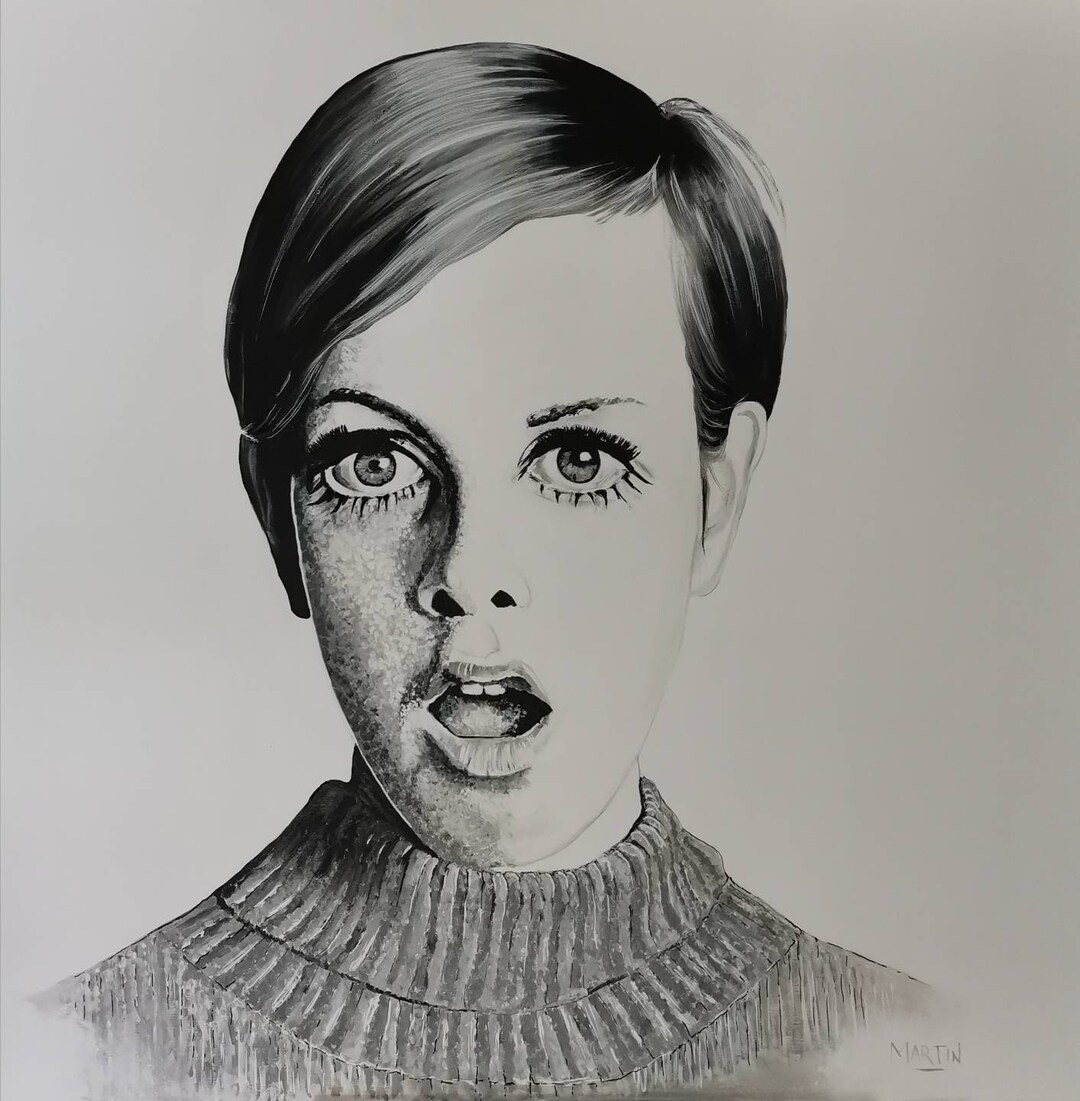 Twiggy Super Model. Sixties Icon. Pop Art Acrylic on Canvas. Wall