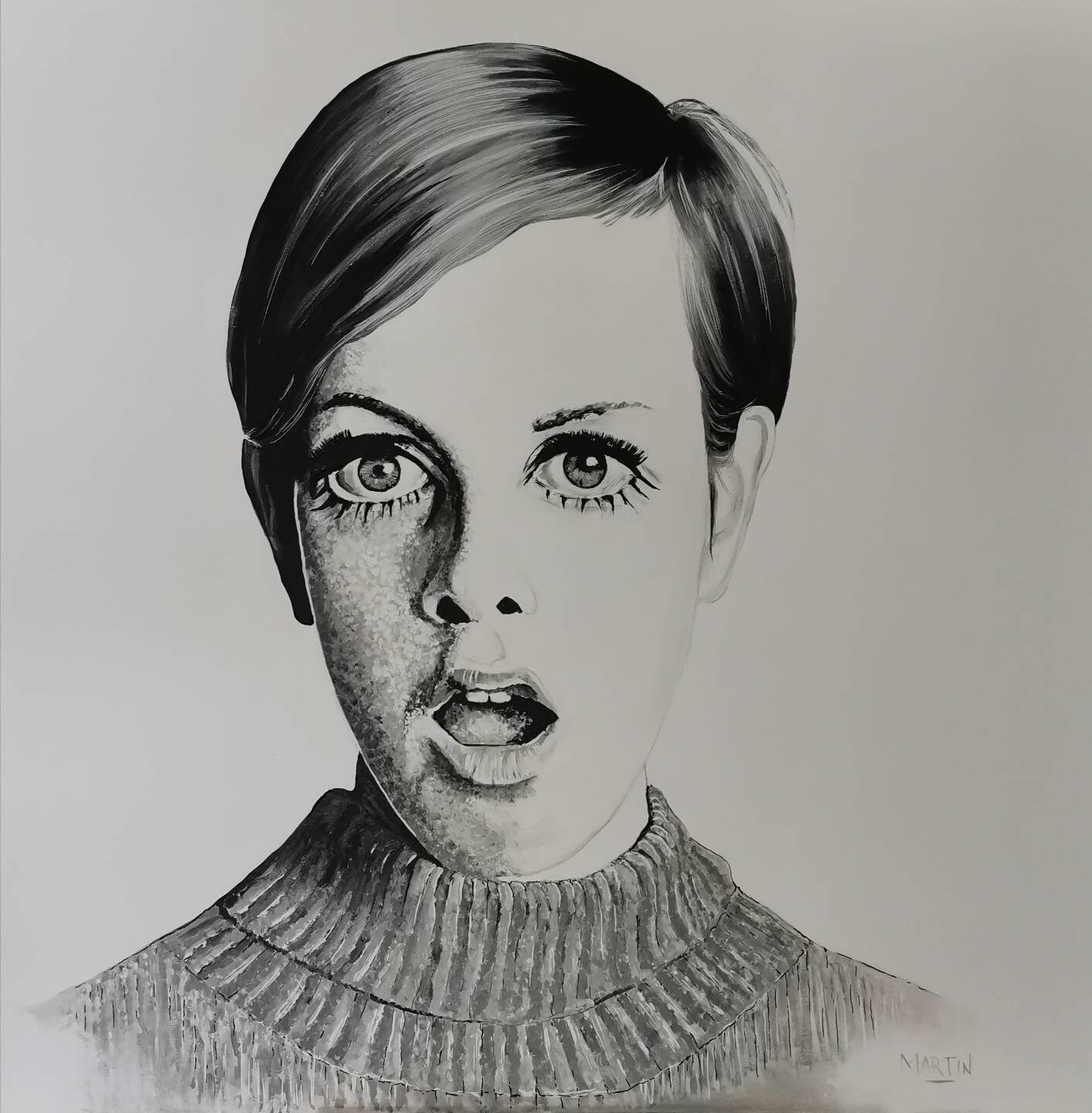 Twiggy Super Model. Sixties Icon. Pop Art Acrylic on Canvas. Wall