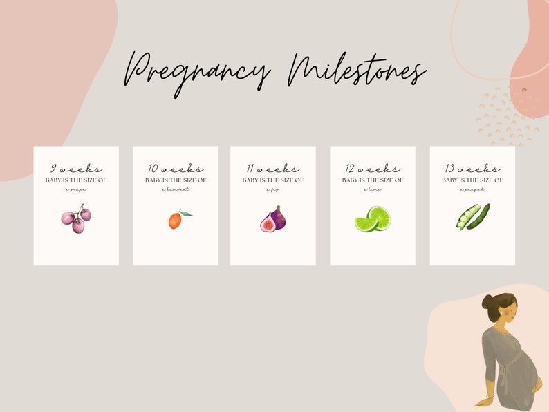 Pregnancy Milestones Cards, Bump Size Cards, Fruits and Vegetables