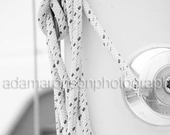 Photograph of sailboat rope detail in black and white