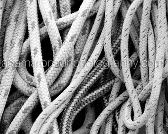 Photograph of marine rope detail in black and white