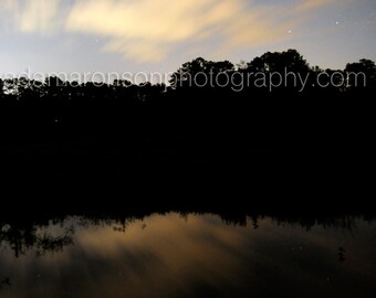 Photograph of double lake at night