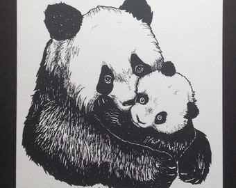 Panda Hug Art Print (Note Card) - SHIPS FREE!