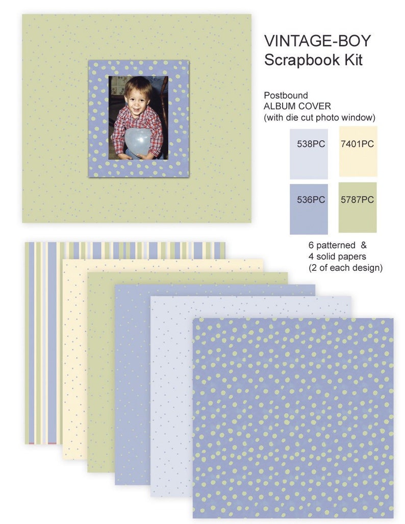 Baby Boy Scrapbook Kit Includes Album, Page Protectors, Papers, Die