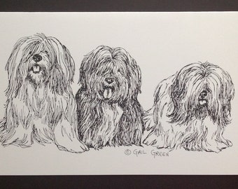 Lhasa Apso Trio Art Print (Note Card) - SHIPS FREE!