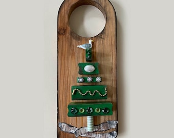 Wood and Mixed Media Winter Holiday and Christmas Door Hanger