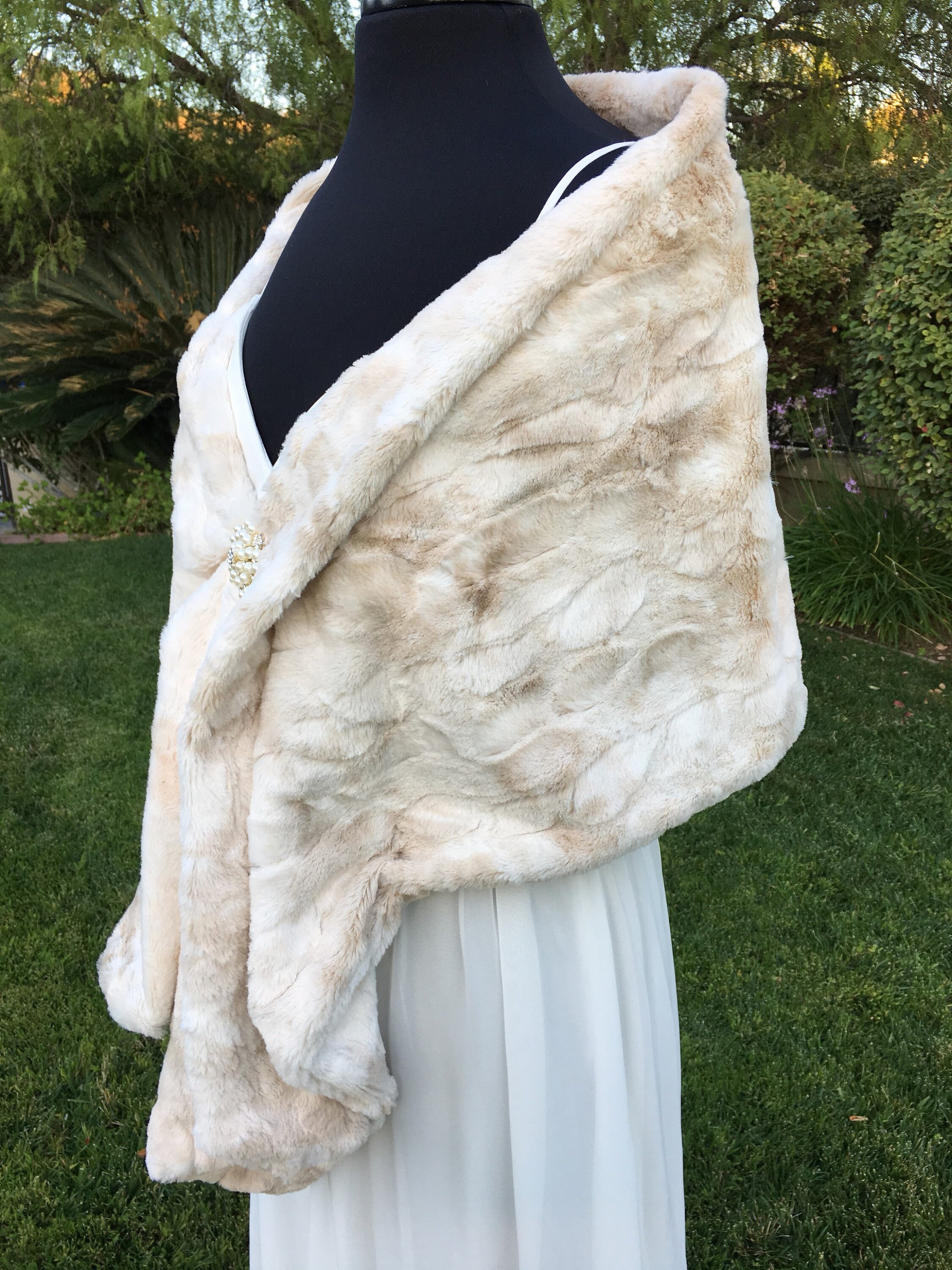 Rabbit Faux Fur Wrap Cream and Brown 