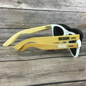 Bride and Groom Set ADULT Personalized Sunglasses, Bamboo Wood Arms, Wedding Favor, Bachelor Party Favor, Bachelorette Sunglasses