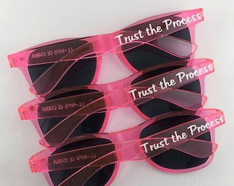 Pink Transparent Personalized Sunglasses, Party Sunglasses, Bachelorette Party Favor, Custom Sunglasses, Wedding Favors, Destination Wedding