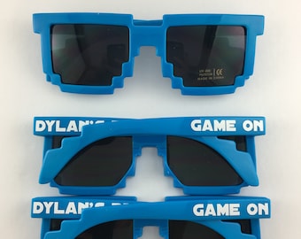 Neon Blue ADULT Pixel Sunglasses, Personalized Favors, Birthday Party Favors, 8 Bit Sunglasses, Hip Hop, Novelty Glasses, Nerd, Geek, Gamer