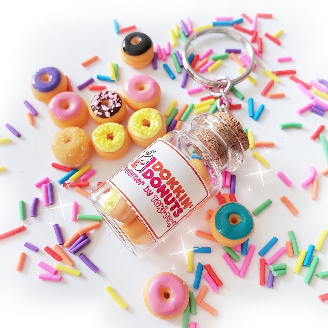 Donut Keychain Miniature Food Jewelry Polymer Clay Donut Etsy