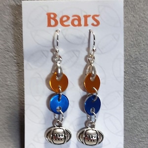 Chicago BEARS Sterling Silver plated NFL Football Team Colors Dangle Drop Earrings  Blue Orange