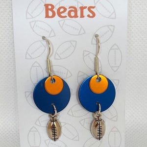 Chicago BEARS NFL Football Team Colors Dangle Drop Earrings  Blue Orange