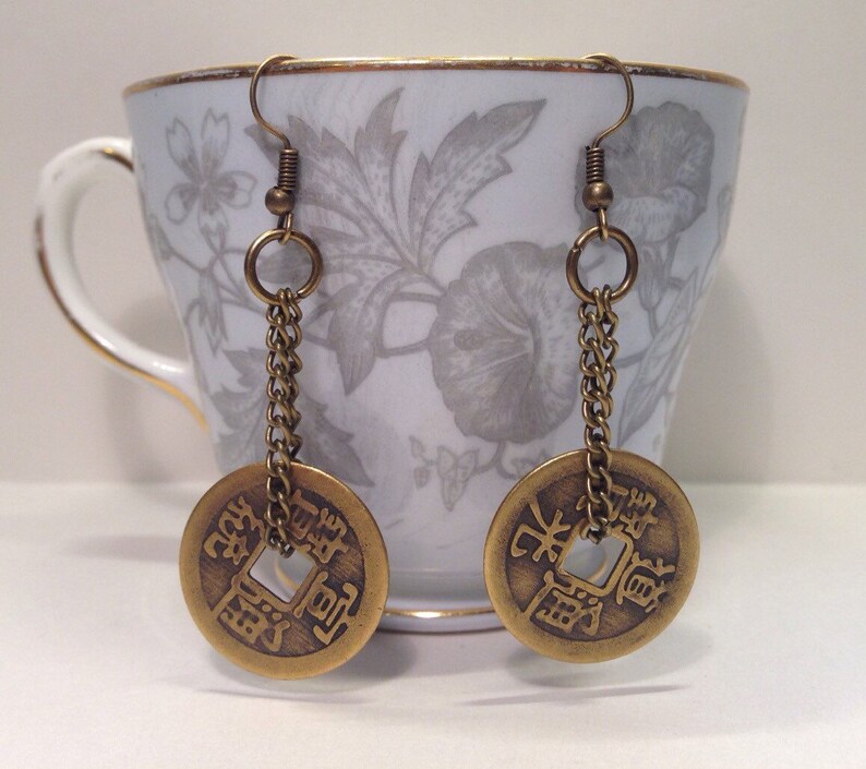 Chinese Coin Dangle Earrings Etsy Canada