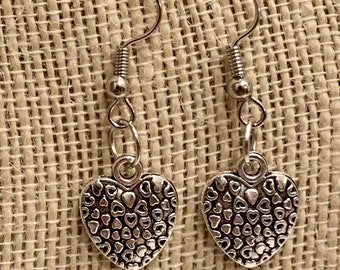Heart Earrings - Pattern Heart Charm Earrings - Heart Earrings