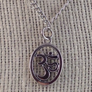 Om Pendant Necklace - Oval Antique Silver Om Necklace