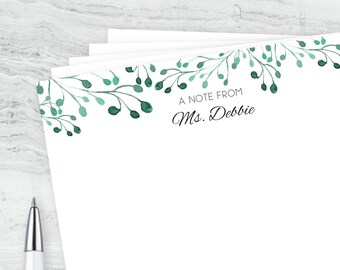 Plant Lover Personalized Name Watercolor Vines Letter Writing Pages : Printable Stationery for Teacher, Mom, Friend and You