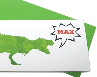 Personalized Custom Watercolor T-Rex Dinosaur Birthday Greeting Card: Free Shipping