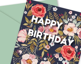 Bouquet of Birthday, Floral 5x7 Printable Greeting Card : Instant Download, Digital Design