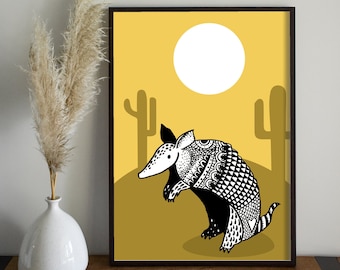 Desert Armadillo Illustrated 8x10 Art Print: INSTANT DOWNLOAD, Digital Print, Digital Download, Printable Art