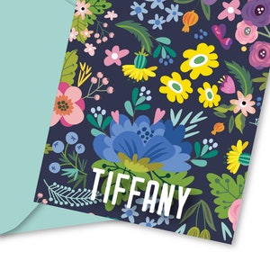 Gepersonaliseerde aangepaste heldere leuke bloemen 5x7 wenskaart met naam: gratis verzending