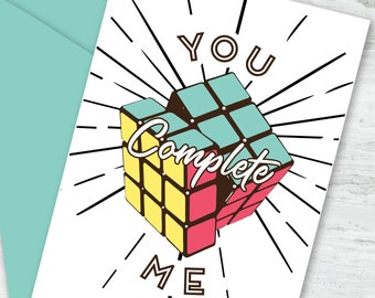 You Complete Me Rubik's Cube 5x7 Greeting Card for Valentine, Anniversary or Love
