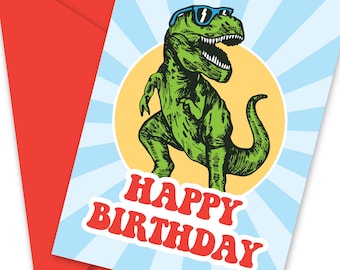 Super Cool T-Rex Dinosaur Birthday Greeting Card : Free Shipping