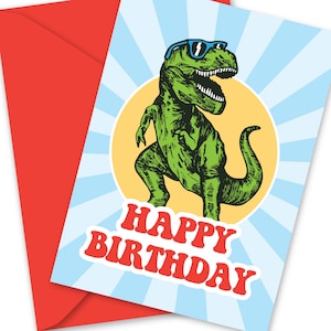 Super Cool T-Rex Dinosaur Birthday Greeting Card : Free Shipping