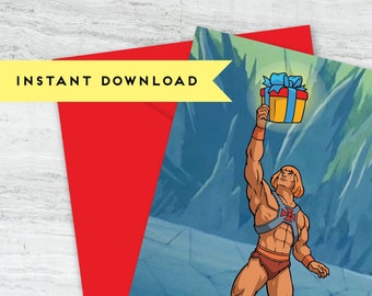 He-man Birthday Present 5x7 Greeting Card : Instant Download, Digital Card