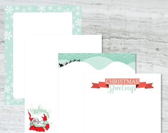 Christmas Holiday Letter Writing Pages : Four Printable Digital Design Pages