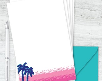Retro 80s Palm Tree Printable Letter Writing Stationery Pages : Miami Tropical Palm Beach Instant Download