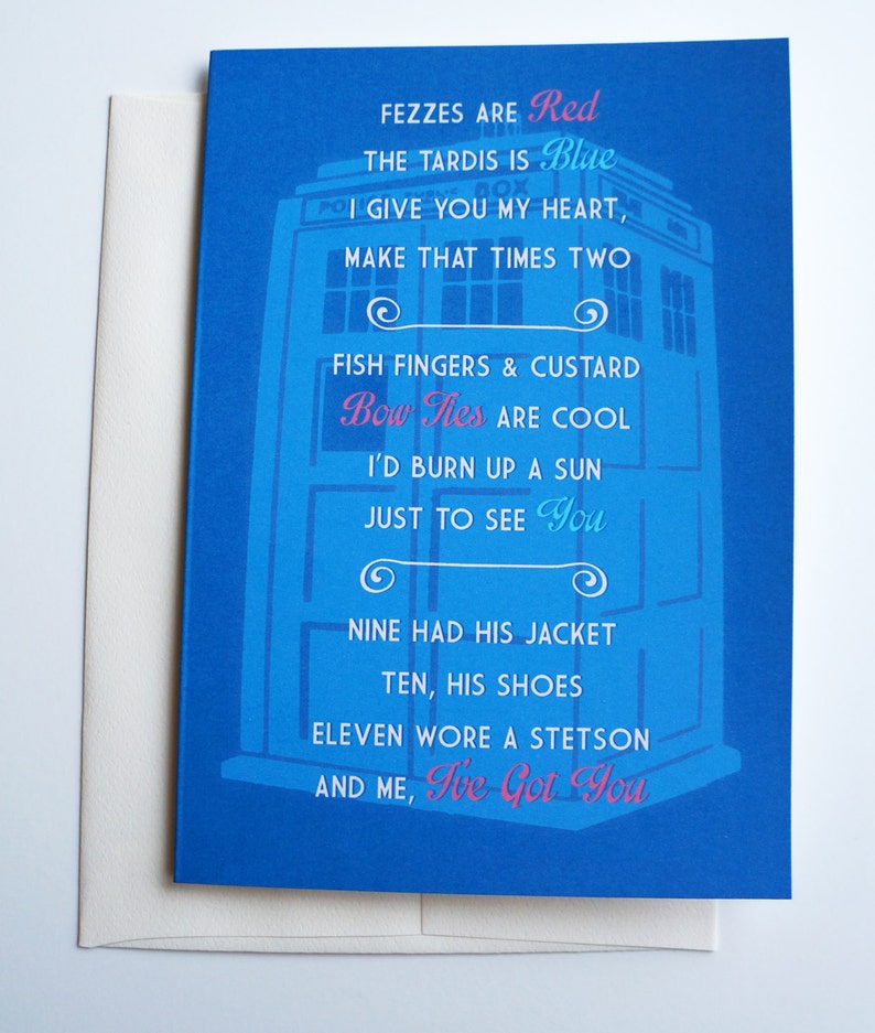 Dr. Who Love Poem : TARDIS Greeting Card Printable Card, Instant Download image 3