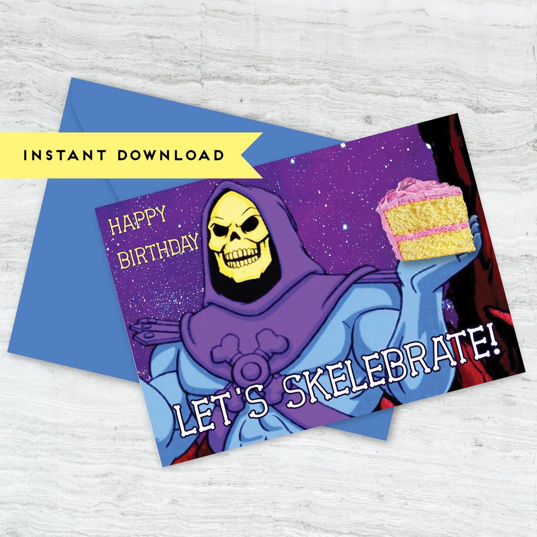 Skeletor Happy Birthday Skelebrate Cake Birthday Card 5x7 Greeting Card