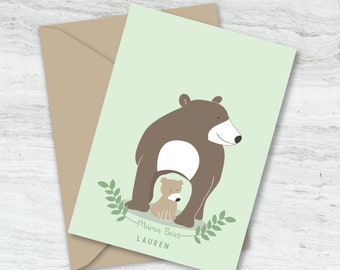 Custom Mama Bear or Papa Bear Greeting Card, Personalized Mothers Day or Fathers Day 5x7 Greeting Card with Envelope