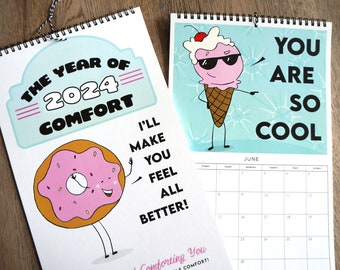 2024 Das Jahr des Komforts Hanging Illustrated Kalender, Comfort Food Trost Sie: Kostenloser Versand