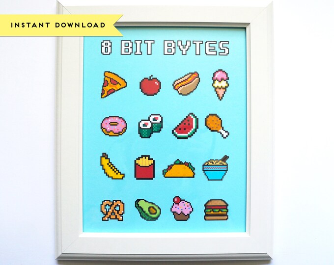 8 Bit Bytes Nerdy Fun Food Art Print 8x10, INSTANT DOWNLOAD, Digital ...