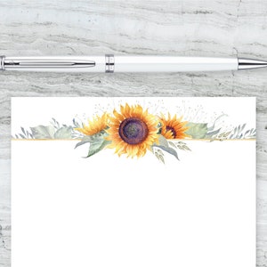 Watercolor Sunflower Letter Writing Stationery Pages : Printable Instant Download