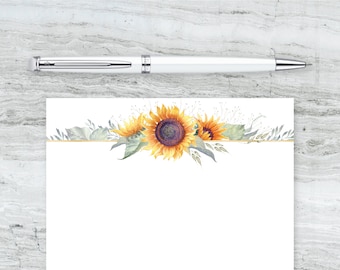 Watercolor Sunflower Letter Writing Stationery Pages : Printable Instant Download