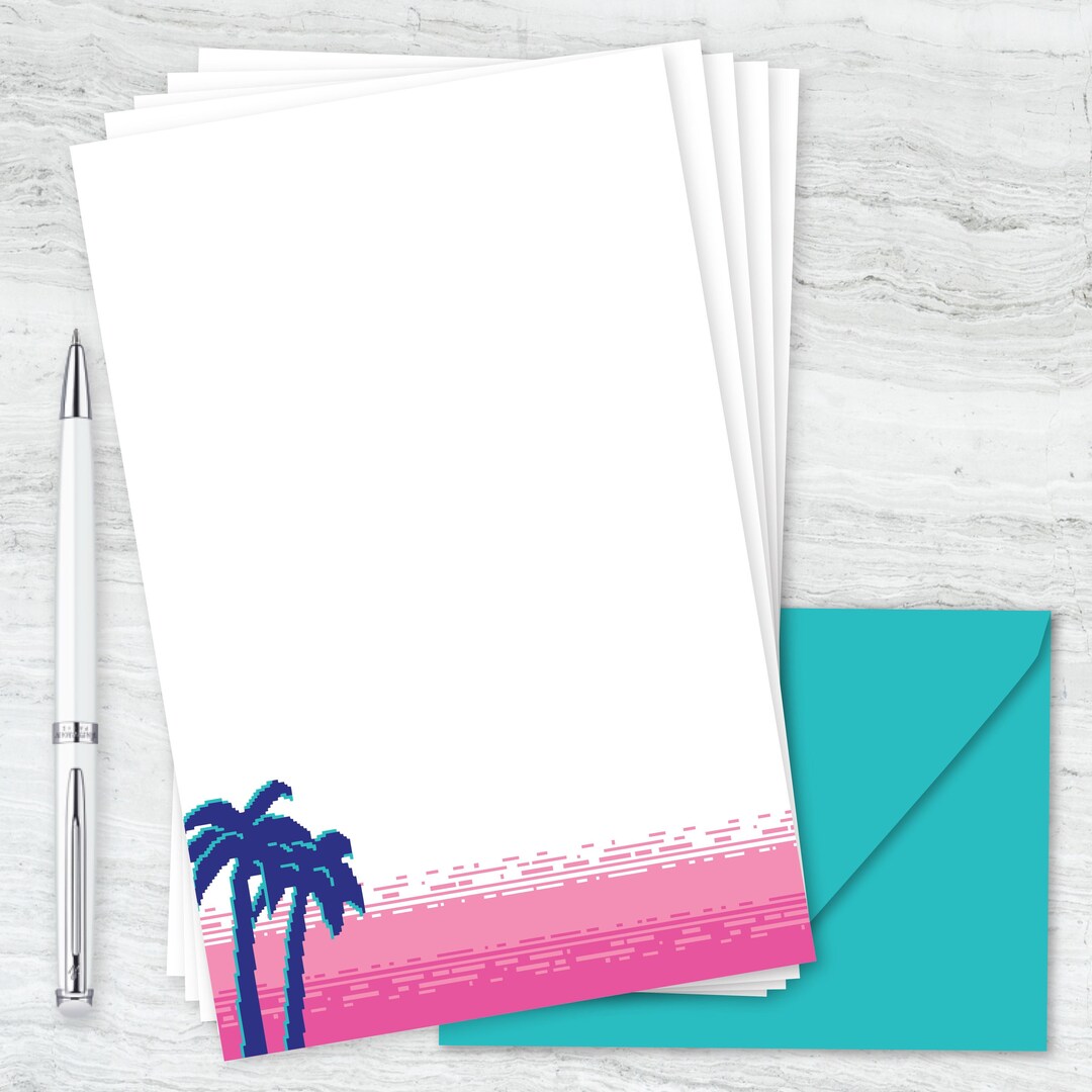 Retro 80s Palm Tree Printable Letter Writing Stationery Pages : Miami ...