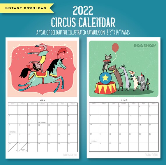 Circus Pages 2022 Schedule 2022 Printable Circus Grid Calendar Digital Instant Download | Etsy