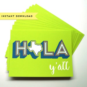 Hola Y&#39;all Texas Greeting Card : Instant Download, Printable Card, Digital Download