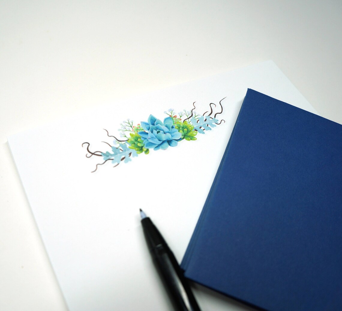 Succulent Watercolor Letter Writing Stationery Kit Free Etsy