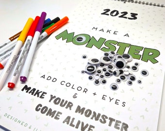Make a Monster 2023 Calendar, Add Color and Googly Eyes to Make your Monster Come Alive : Free Shipping, Coloring Book Calendar