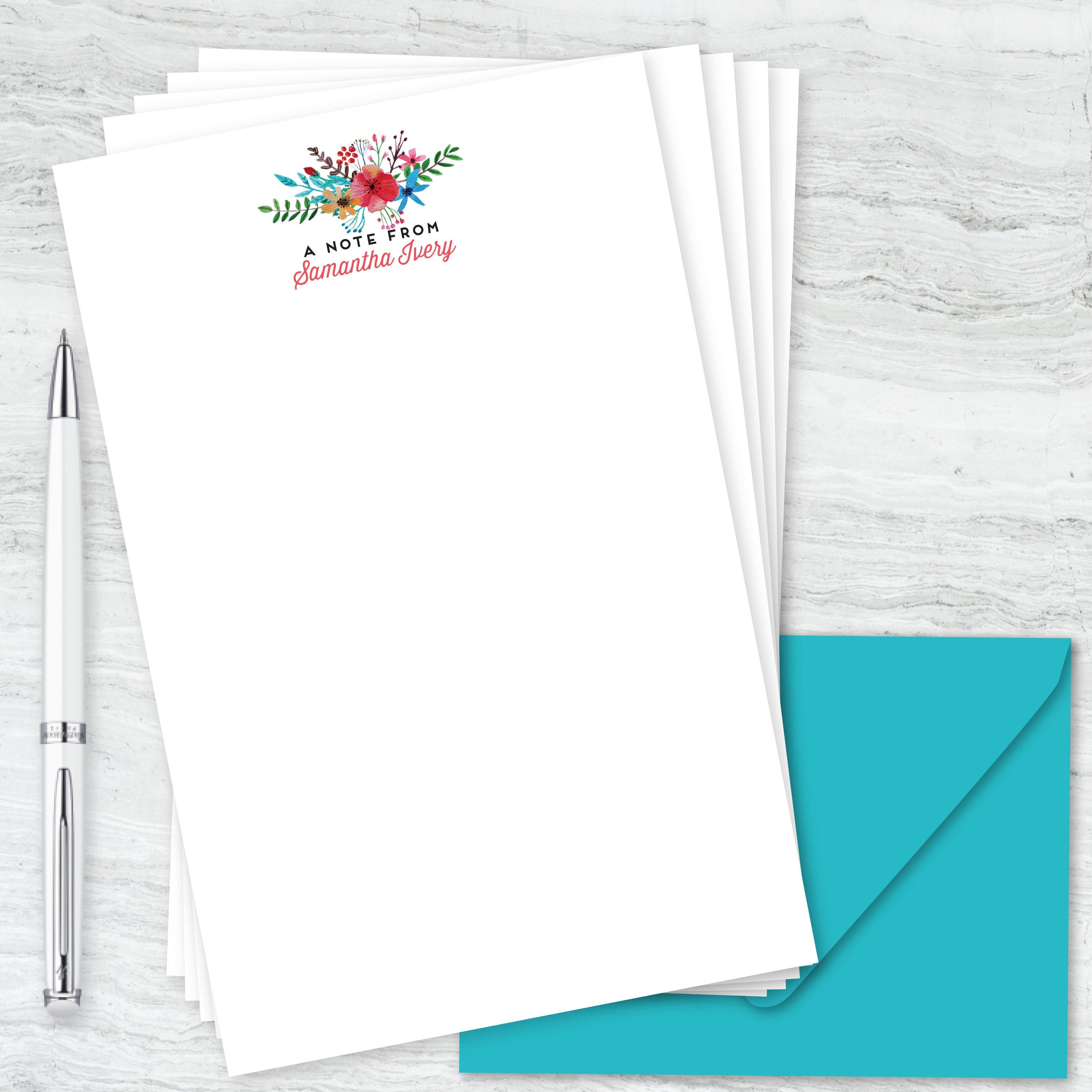 Printable Bright Flowers Personalized Letter Writing Pages : Teacher Gift, Teacher Appreciation, Mother's Day
