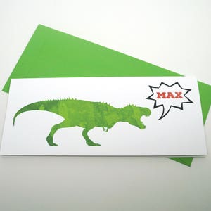 Tarjeta de felicitación de cumpleaños de dinosaurio T-Rex de acuarela personalizada: tarjeta imprimible, descarga instantánea