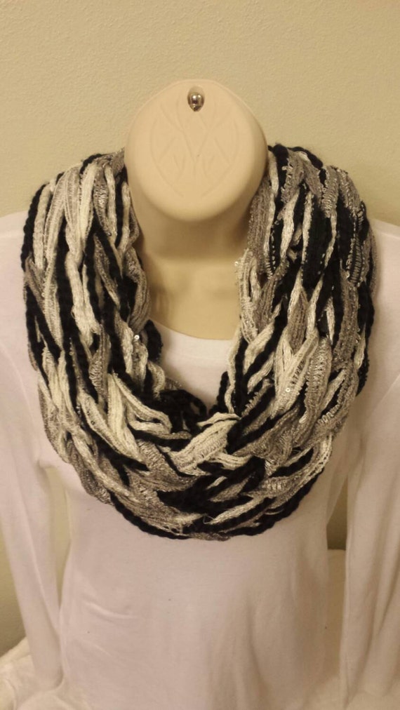 Black grey and white sequin infinity scarf Il_570xn
